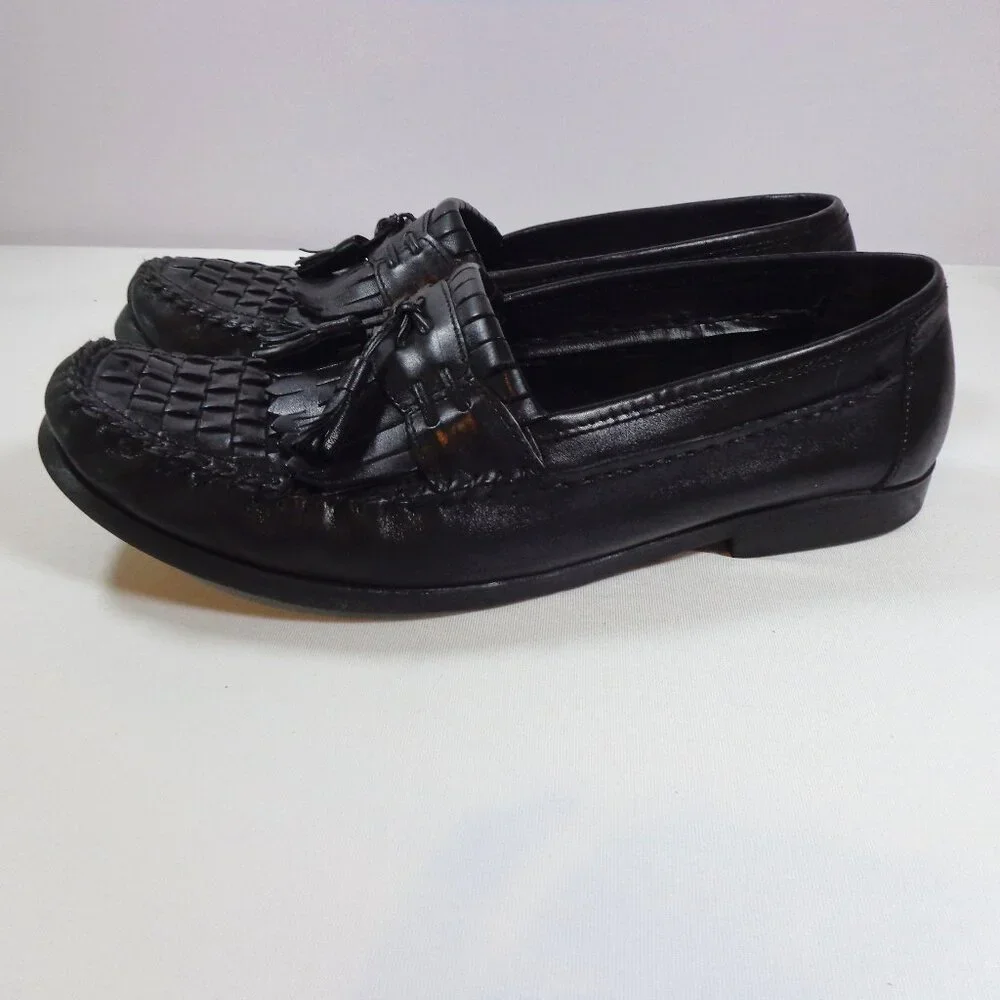 Nunn Bush Mens Black Woven Leather Penney Loafers‎ Tassels Style 84111 Size 10M